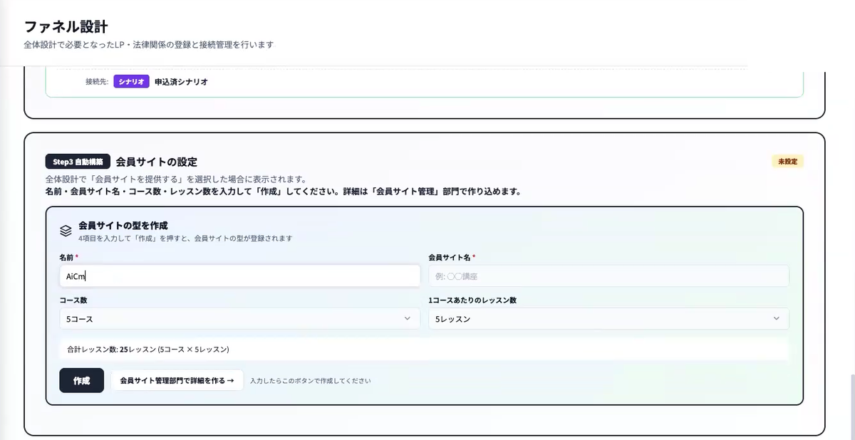 AiCmoプレダイマーケ部門のファネル設計。会員サイトの型を作成。